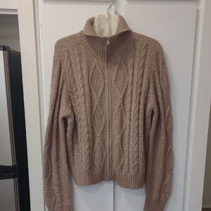 Cozy Cable Knit Zipper Cardigan - Brown